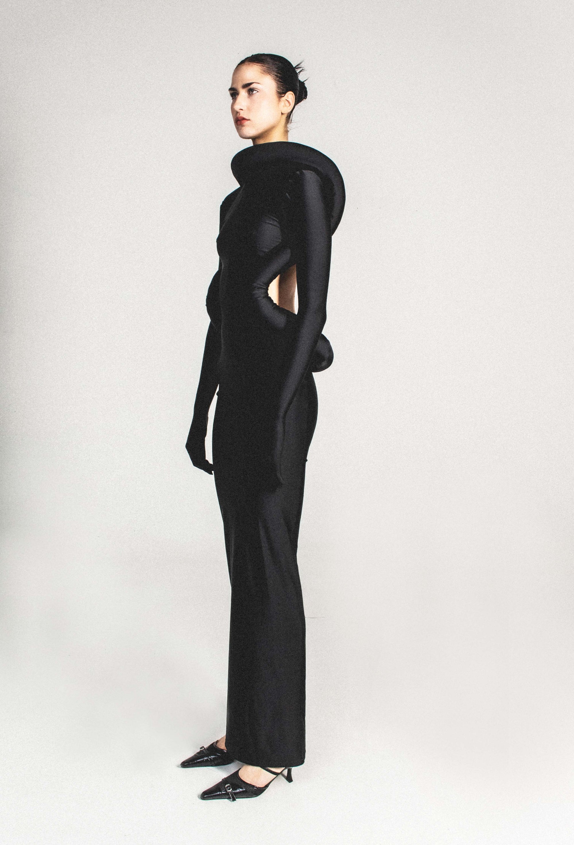 Black Backless Long Puffy Dress