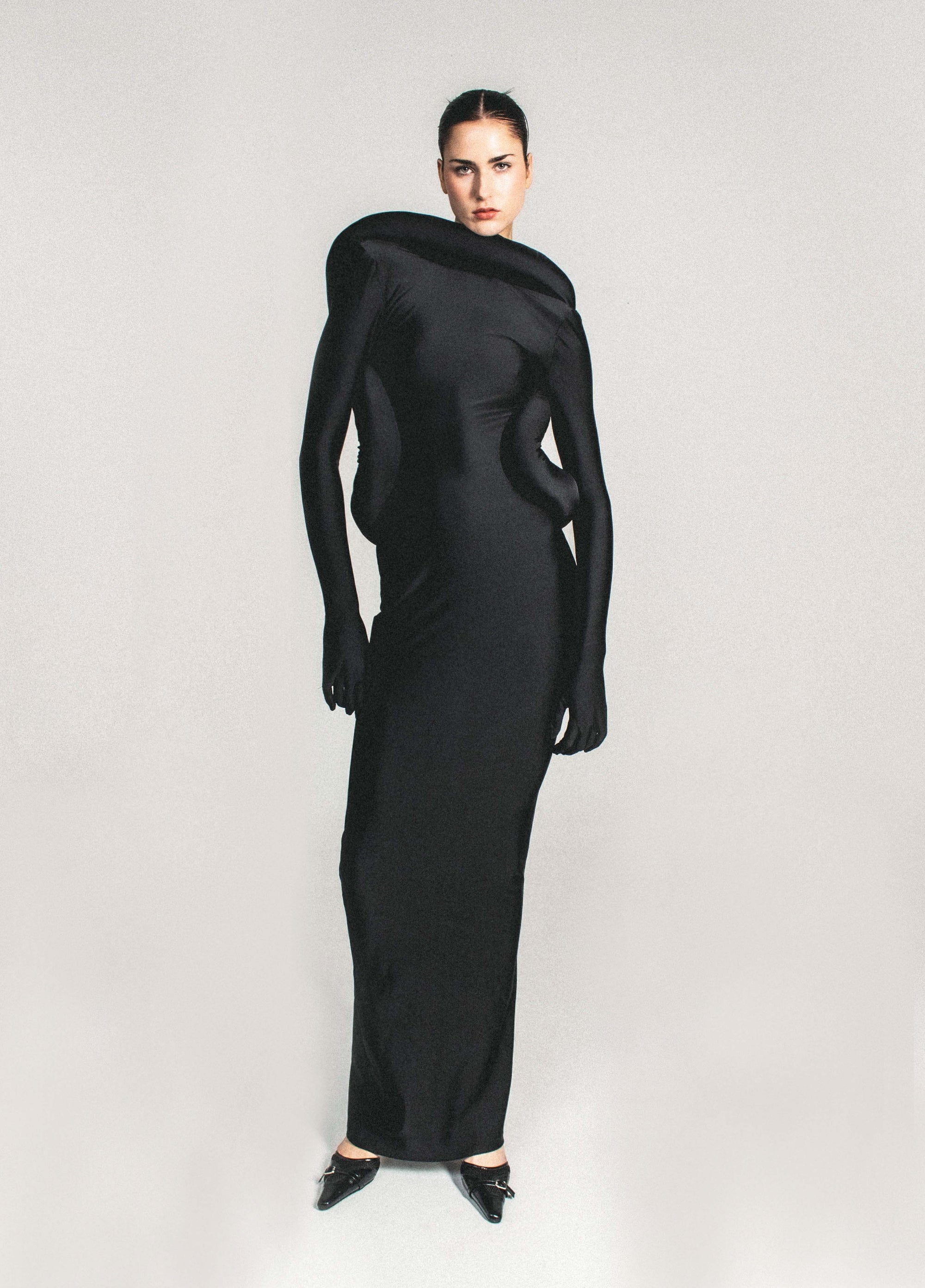 Black Backless Long Puffy Dress