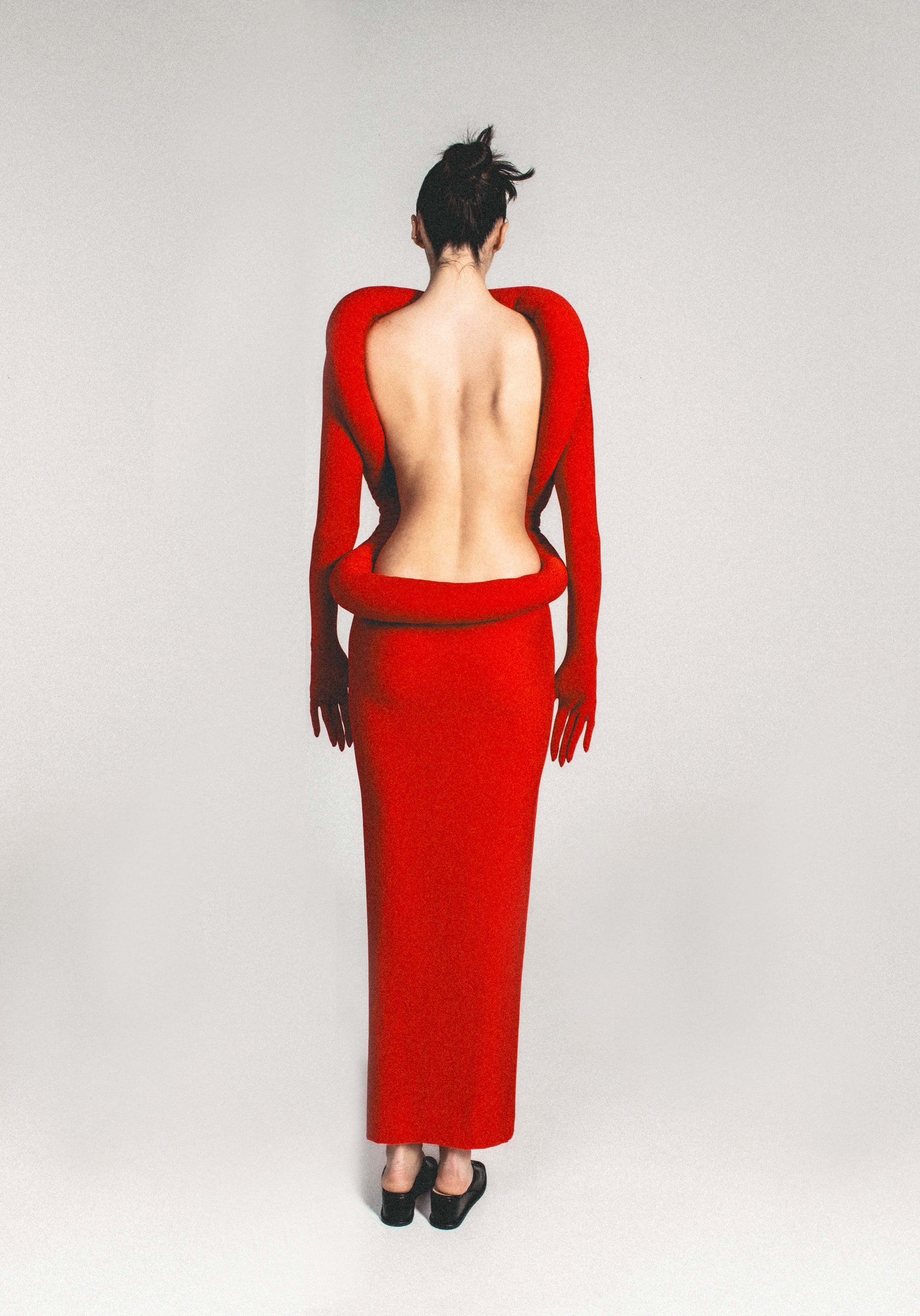 Red Backless Long Puffy Dress